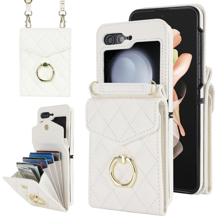 Diamond Lattice RFID Card Slot Phone Case with Ring Holder, For Samsung Galaxy Z Flip7 5G, For Samsung Galaxy Z Flip6 / Flip7 FE, For Samsung Galaxy Z Flip5