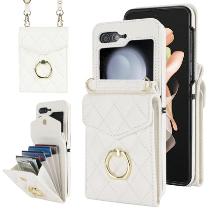Diamond Lattice RFID Card Slot Phone Case with Ring Holder, For Samsung Galaxy Z Flip7 5G, For Samsung Galaxy Z Flip6 / Flip7 FE, For Samsung Galaxy Z Flip5