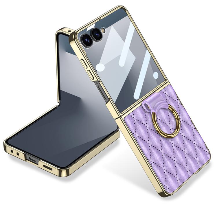 GKK Integrated Plating Diamond Texture PU Phone Case with Ring