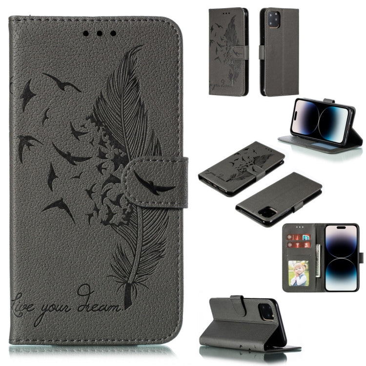 Feather Pattern Litchi Texture Leather Phone Case