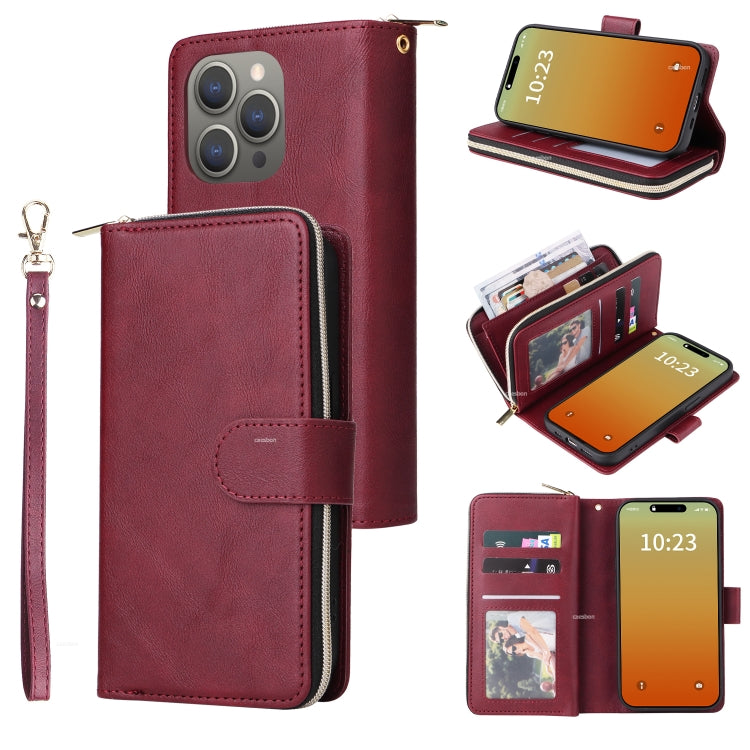 9 Card Slots Zipper Wallet Bag Leather Phone Case