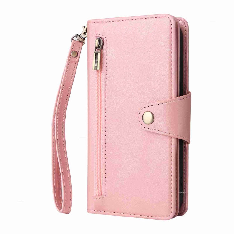 Rivet Buckle 9 Cards Three Fold Leather Phone Case