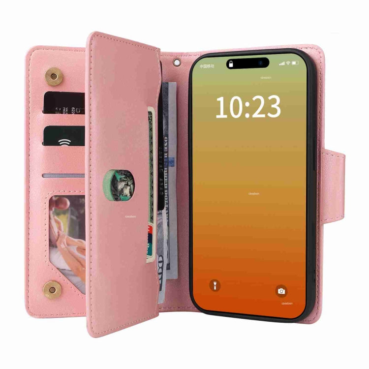 Rivet Buckle 9 Cards Three Fold Leather Phone Case