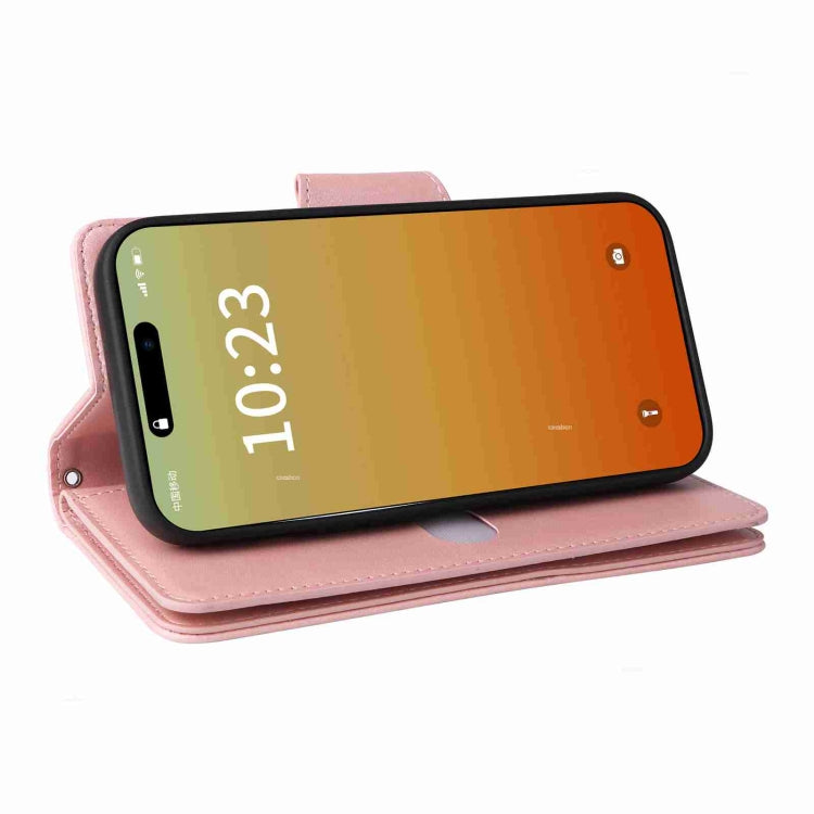 Rivet Buckle 9 Cards Three Fold Leather Phone Case