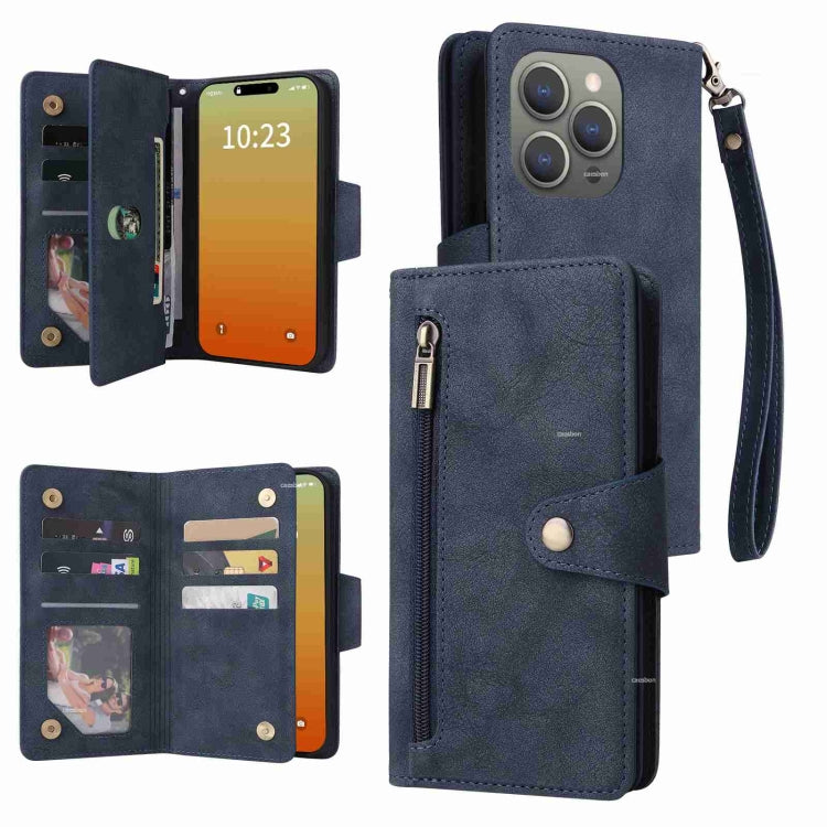 Rivet Buckle 9 Cards Three Fold Leather Phone Case