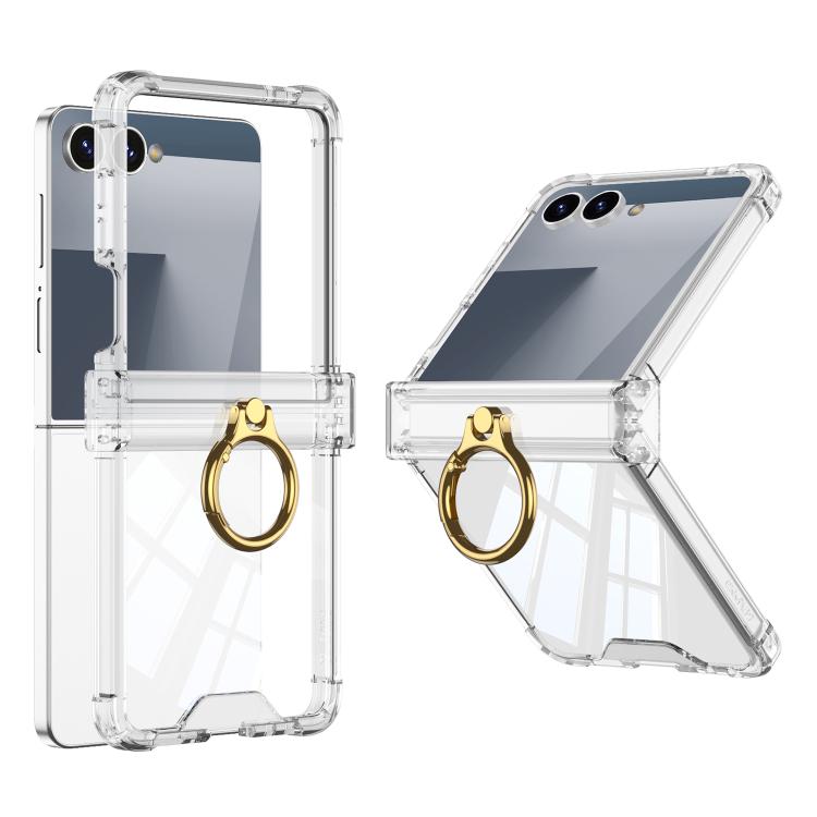 Gkk Airbag Hinge Silicone Phone Case with Ring Holder, For Samsung Galaxy Z Flip7 5G, For Samsung Galaxy Z Flip6 / Flip7 FE, For Samsung Galaxy Z Flip5