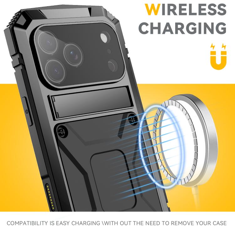 R-JUST Metal + Silicone + Tempered Glass Life Waterproof Phone Case with Holder