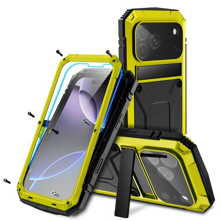 R-JUST Metal + Silicone + Tempered Glass Life Waterproof Phone Case with Holder