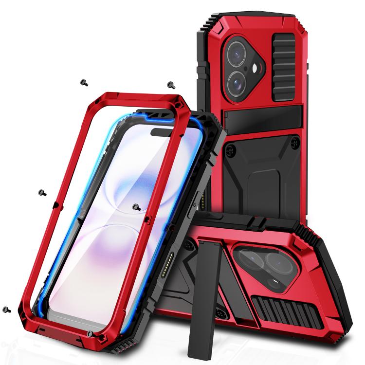 R-JUST Metal + Silicone + Tempered Glass Life Waterproof Phone Case with Holder