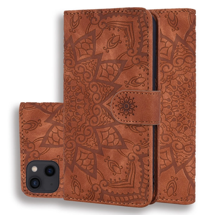 Mandala Embossed Dual-Fold Calf Leather Phone Case