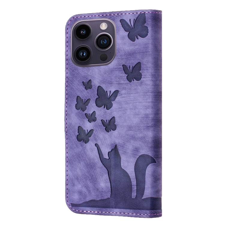 Butterfly Cat Embossing Flip Leather Phone Case