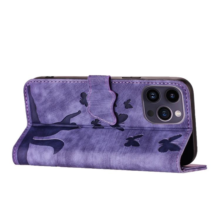 Butterfly Cat Embossing Flip Leather Phone Case