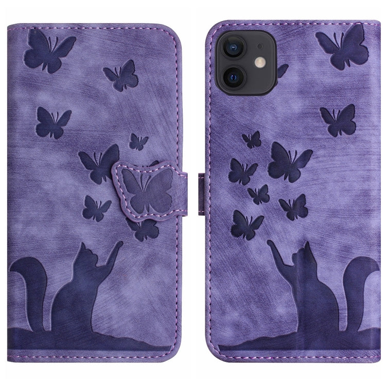 Butterfly Cat Embossing Flip Leather Phone Case