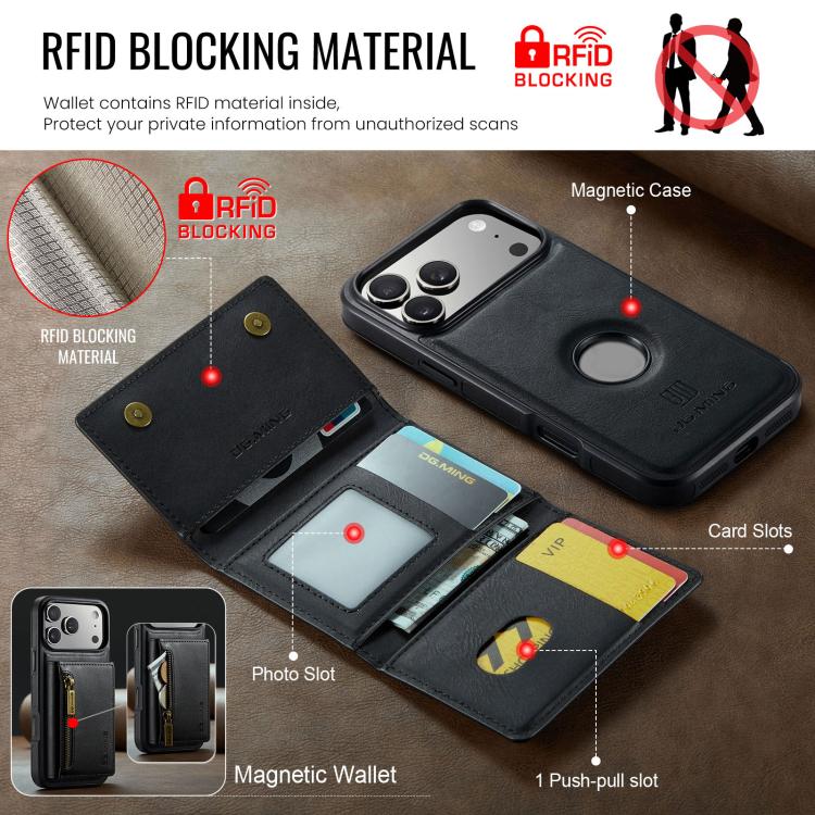 DG.MING M5 Series Zip RFID Multi Card Detachable Leather Phone Case