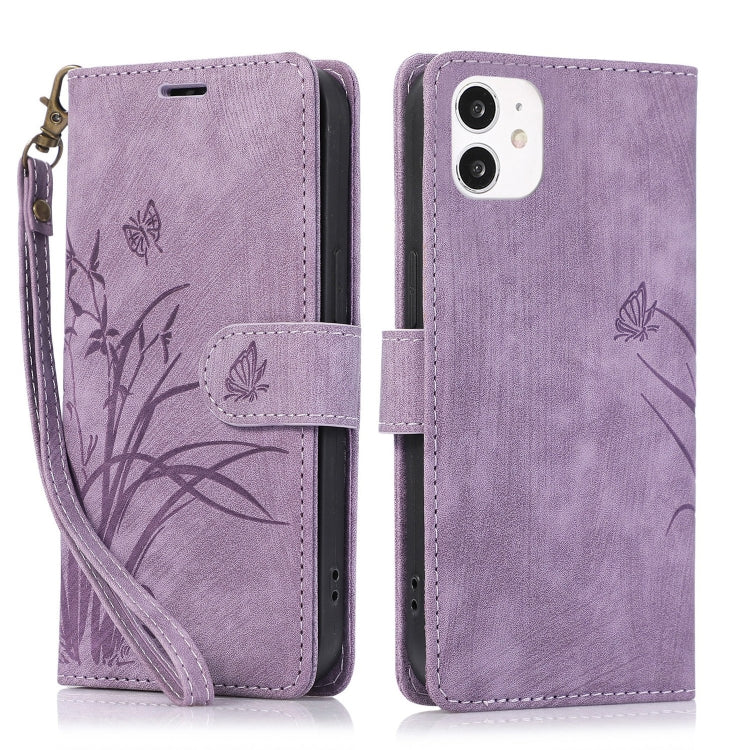 Orchid Butterfly Embossed Leather Phone Case