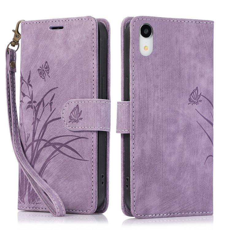 Orchid Butterfly Embossed Leather Phone Case