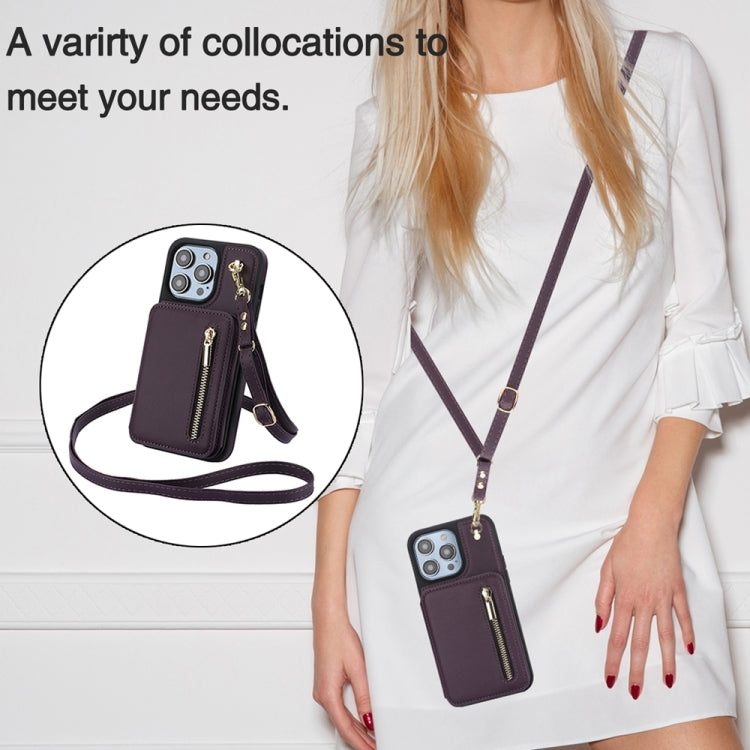 YM006 Skin Feel Zipper Card Bag Phone Case with Dual Lanyard