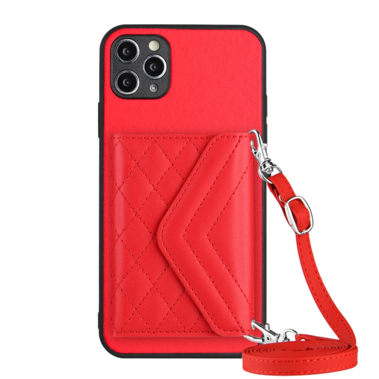 Rhombic Texture Card Bag RFID Phone Case with Long Lanyard