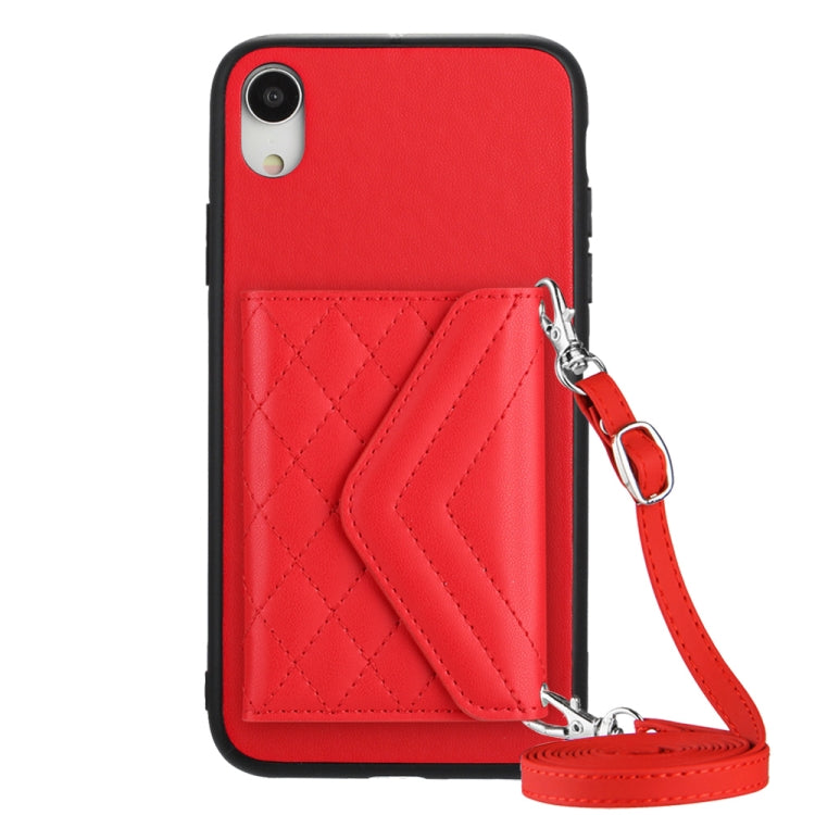 Rhombic Texture Card Bag RFID Phone Case with Long Lanyard