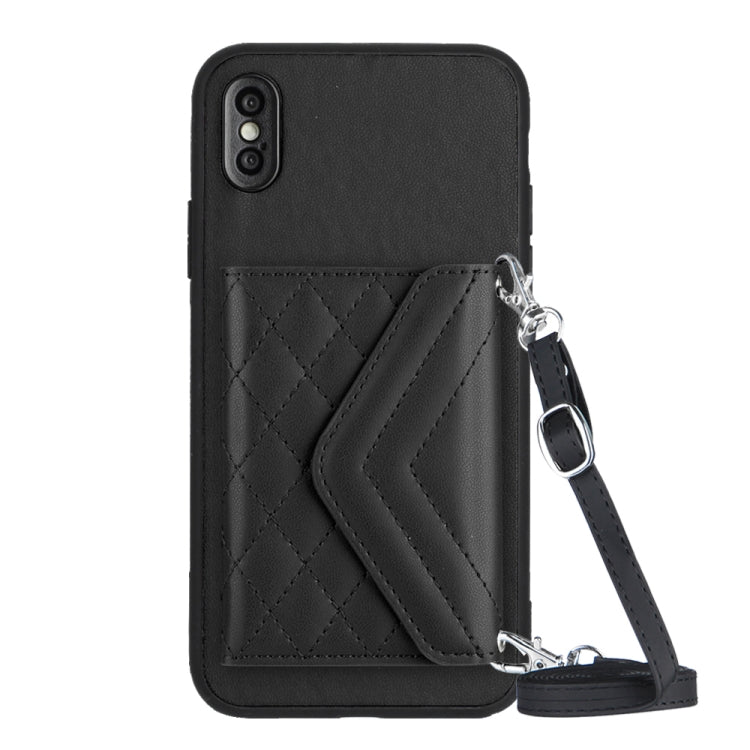 Rhombic Texture Card Bag RFID Phone Case with Long Lanyard