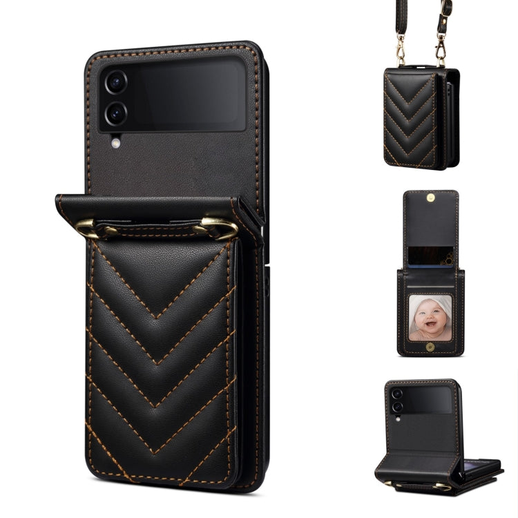 Rhombic Folding Leather Phone Case with Long Lanyard