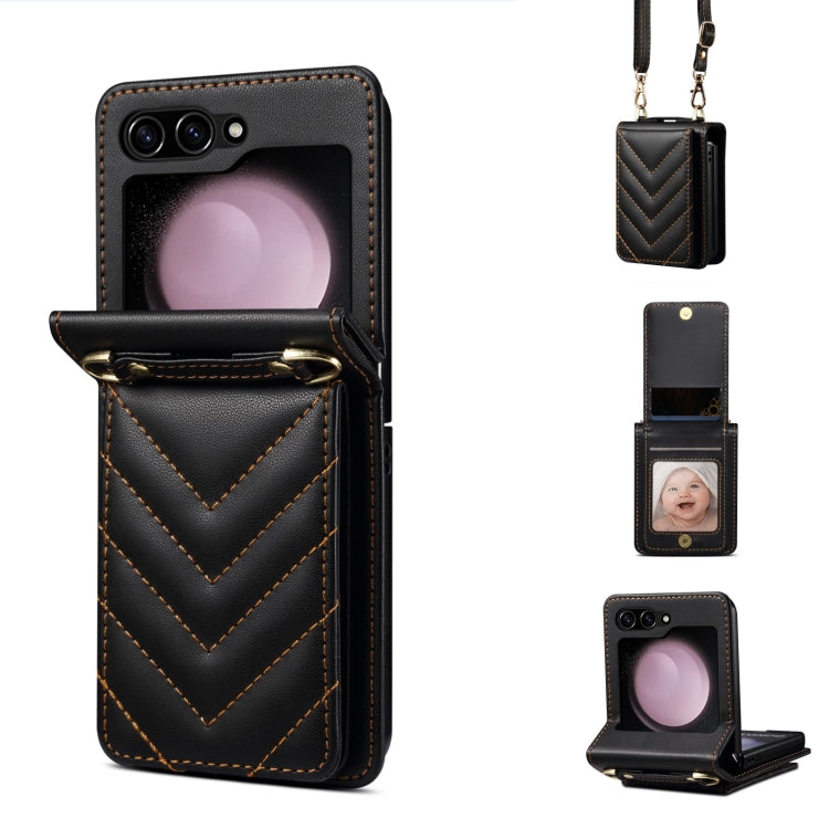 Rhombic Folding Leather Phone Case with Long Lanyard