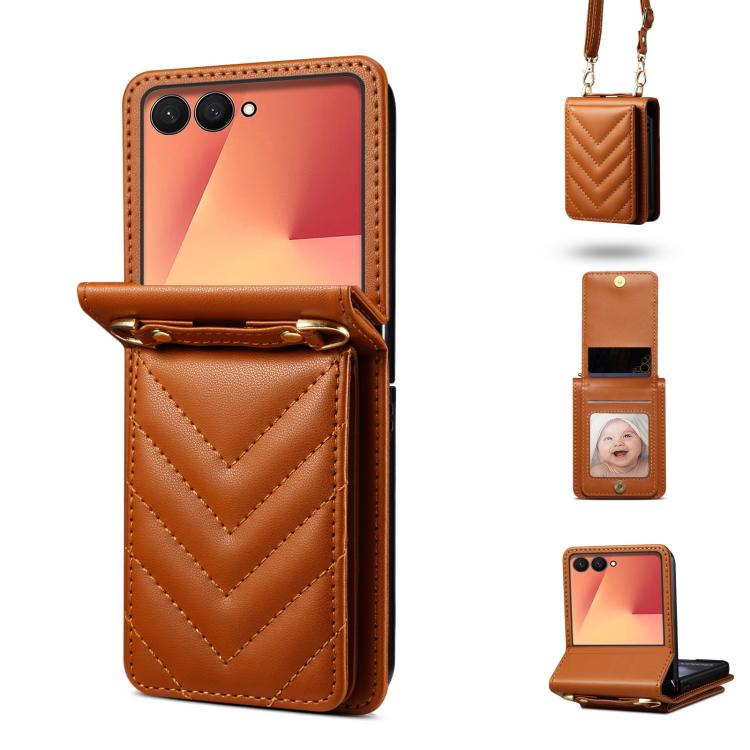 Rhombic Folding Leather Phone Case with Long Lanyard