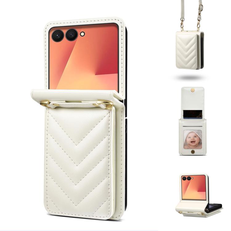 Rhombic Folding Leather Phone Case with Long Lanyard
