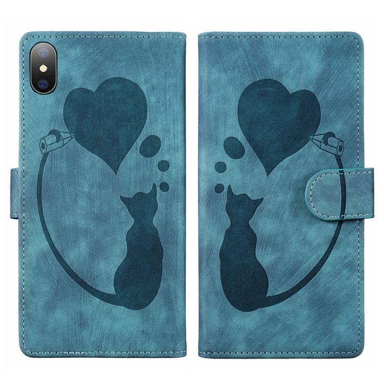 Pen Heart Cat Embossed Leather Phone Case
