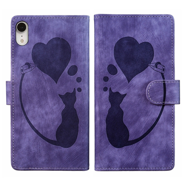 Pen Heart Cat Embossed Leather Phone Case