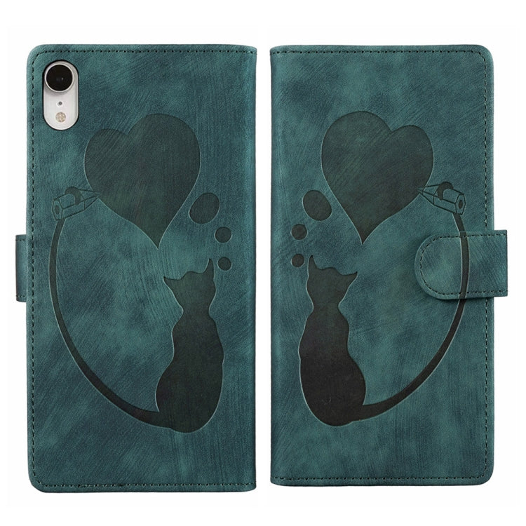 Pen Heart Cat Embossed Leather Phone Case