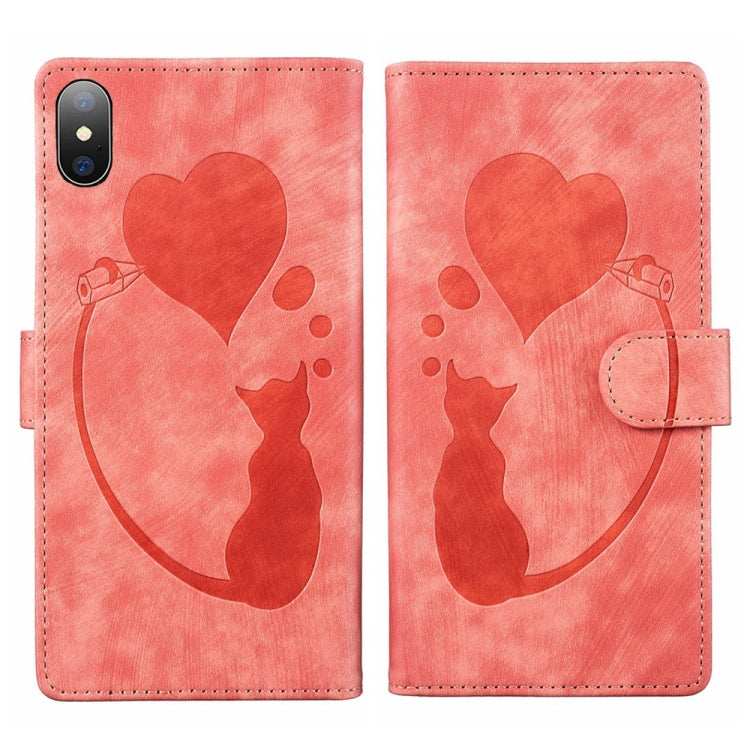 Pen Heart Cat Embossed Leather Phone Case