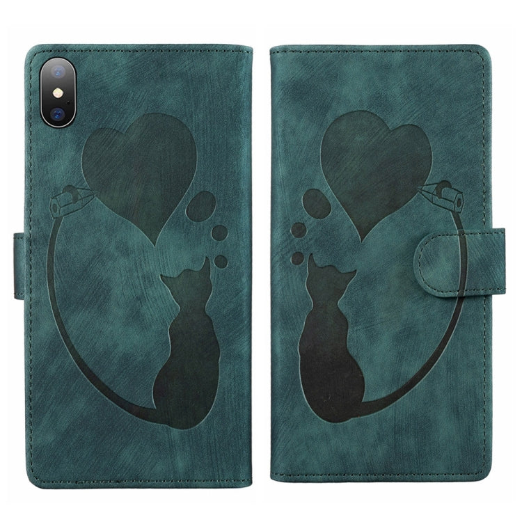 Pen Heart Cat Embossed Leather Phone Case
