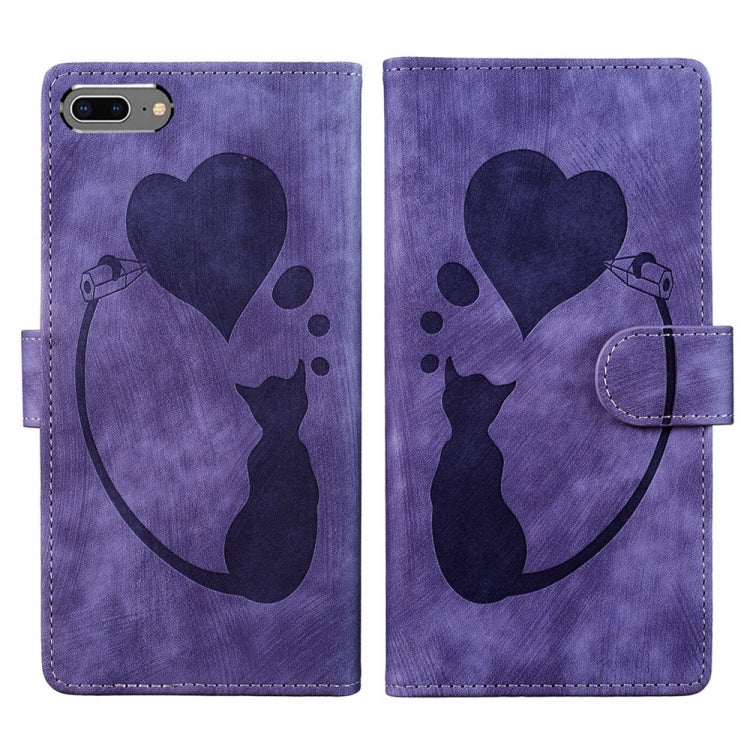Pen Heart Cat Embossed Leather Phone Case