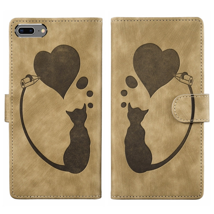 Pen Heart Cat Embossed Leather Phone Case