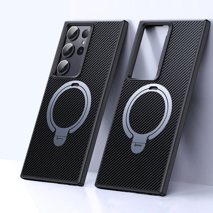 Double Ring MagSafe Holder Carbon Fibre Phone Case, For Samsung Galaxy S26+ 5G, For Samsung Galaxy S26 Ultra 5G, For Samsung Galaxy S26 5G, For Samsung Galaxy S25 5G, For Samsung Galaxy S25+ 5G, For Samsung Galaxy S25 Ultra 5G                          ...
