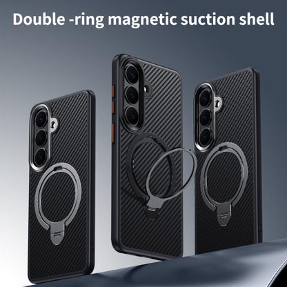 Double Ring MagSafe Holder Carbon Fibre Phone Case, For Samsung Galaxy S26+ 5G, For Samsung Galaxy S26 Ultra 5G, For Samsung Galaxy S26 5G, For Samsung Galaxy S25 5G, For Samsung Galaxy S25+ 5G, For Samsung Galaxy S25 Ultra 5G                          ...