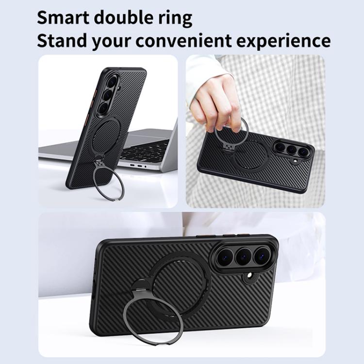 Double Ring MagSafe Holder Carbon Fibre Phone Case, For Samsung Galaxy S26+ 5G, For Samsung Galaxy S26 Ultra 5G, For Samsung Galaxy S26 5G, For Samsung Galaxy S25 5G, For Samsung Galaxy S25+ 5G, For Samsung Galaxy S25 Ultra 5G                          ...