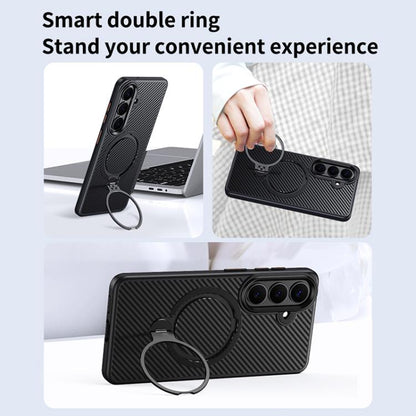 Double Ring MagSafe Holder Carbon Fibre Phone Case, For Samsung Galaxy S26+ 5G, For Samsung Galaxy S26 Ultra 5G, For Samsung Galaxy S26 5G, For Samsung Galaxy S25 5G, For Samsung Galaxy S25+ 5G, For Samsung Galaxy S25 Ultra 5G                          ...