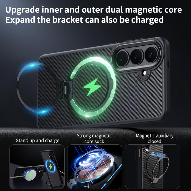 Double Ring MagSafe Holder Carbon Fibre Phone Case, For Samsung Galaxy S26+ 5G, For Samsung Galaxy S26 Ultra 5G, For Samsung Galaxy S26 5G, For Samsung Galaxy S25 5G, For Samsung Galaxy S25+ 5G, For Samsung Galaxy S25 Ultra 5G                          ...