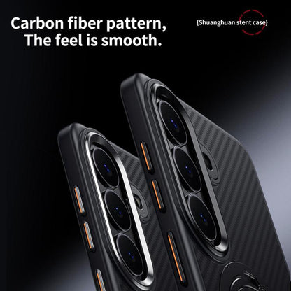 Double Ring MagSafe Holder Carbon Fibre Phone Case, For Samsung Galaxy S26+ 5G, For Samsung Galaxy S26 Ultra 5G, For Samsung Galaxy S26 5G, For Samsung Galaxy S25 5G, For Samsung Galaxy S25+ 5G, For Samsung Galaxy S25 Ultra 5G                          ...