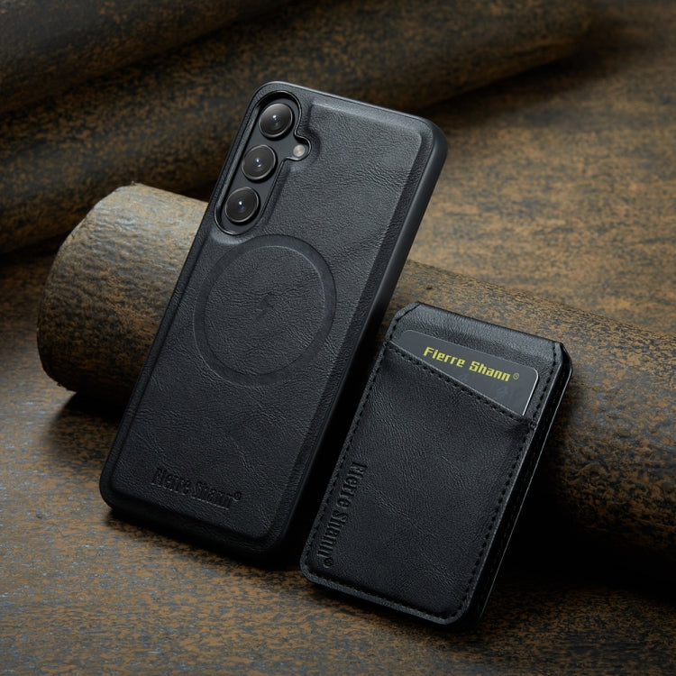Fierre Shann Cowhide Vertical Flip Magnetic Card Holder Phone Case, For Samsung Galaxy S24+ 5G, For Samsung Galaxy S23 FE 5G, For Samsung Galaxy S23 Ultra 5G, For Samsung Galaxy S22 Ultra 5G, For Samsung Galaxy S22+ 5G, For Samsung Galaxy S22 5G