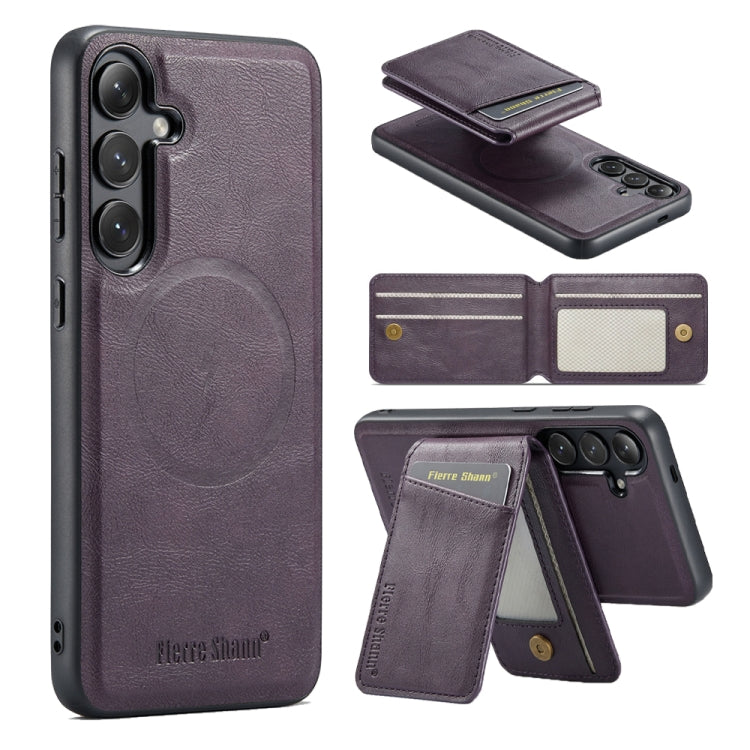 Fierre Shann Cowhide Vertical Flip Magnetic Card Holder Phone Case, For Samsung Galaxy S24+ 5G, For Samsung Galaxy S23 FE 5G, For Samsung Galaxy S23 Ultra 5G, For Samsung Galaxy S22 Ultra 5G, For Samsung Galaxy S22+ 5G, For Samsung Galaxy S22 5G