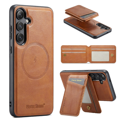Fierre Shann Cowhide Vertical Flip Magnetic Card Holder Phone Case, For Samsung Galaxy S24+ 5G, For Samsung Galaxy S23 FE 5G, For Samsung Galaxy S23 Ultra 5G, For Samsung Galaxy S22 Ultra 5G, For Samsung Galaxy S22+ 5G, For Samsung Galaxy S22 5G