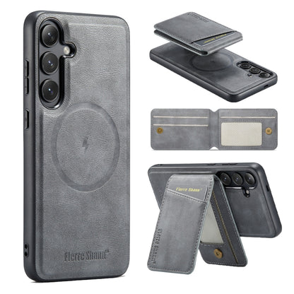 Fierre Shann Cowhide Vertical Flip Magnetic Card Holder Phone Case, For Samsung Galaxy S24+ 5G, For Samsung Galaxy S23 FE 5G, For Samsung Galaxy S23 Ultra 5G, For Samsung Galaxy S22 Ultra 5G, For Samsung Galaxy S22+ 5G, For Samsung Galaxy S22 5G
