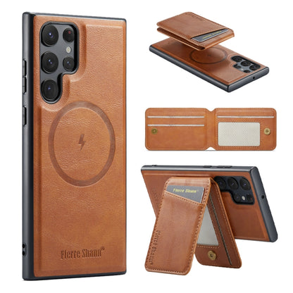 Fierre Shann Cowhide Vertical Flip Magnetic Card Holder Phone Case, For Samsung Galaxy S24+ 5G, For Samsung Galaxy S23 FE 5G, For Samsung Galaxy S23 Ultra 5G, For Samsung Galaxy S22 Ultra 5G, For Samsung Galaxy S22+ 5G, For Samsung Galaxy S22 5G