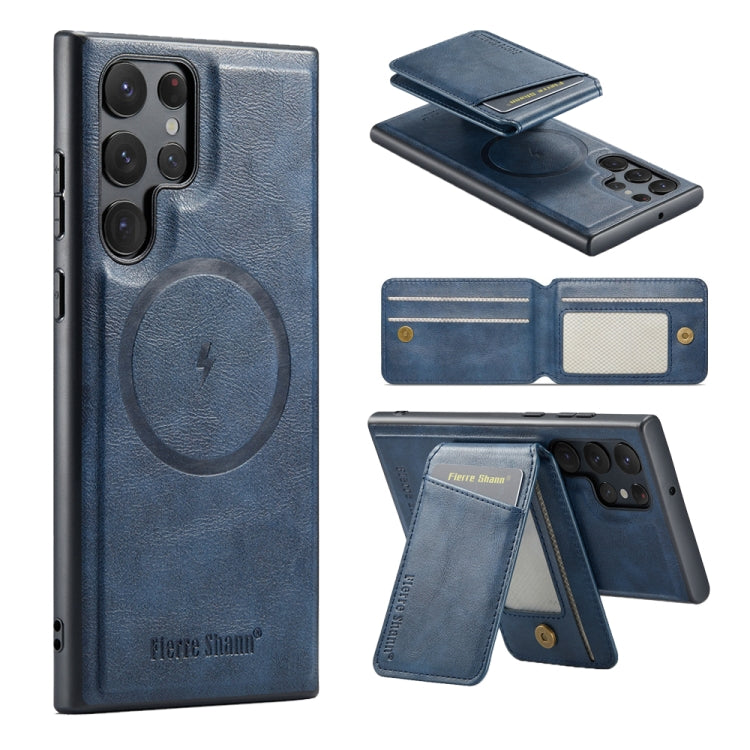 Fierre Shann Cowhide Vertical Flip Magnetic Card Holder Phone Case, For Samsung Galaxy S24+ 5G, For Samsung Galaxy S23 FE 5G, For Samsung Galaxy S23 Ultra 5G, For Samsung Galaxy S22 Ultra 5G, For Samsung Galaxy S22+ 5G, For Samsung Galaxy S22 5G