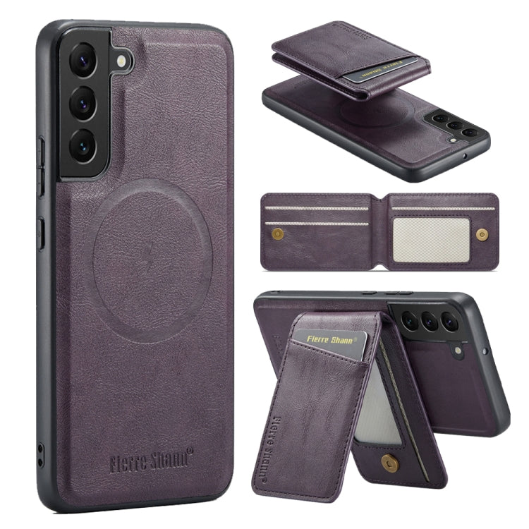 Fierre Shann Cowhide Vertical Flip Magnetic Card Holder Phone Case, For Samsung Galaxy S24+ 5G, For Samsung Galaxy S23 FE 5G, For Samsung Galaxy S23 Ultra 5G, For Samsung Galaxy S22 Ultra 5G, For Samsung Galaxy S22+ 5G, For Samsung Galaxy S22 5G