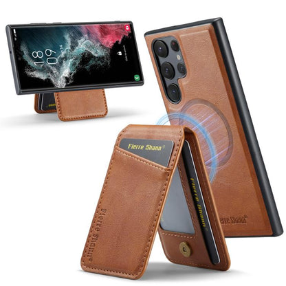 Fierre Shann Cowhide Vertical Flip Magnetic Card Holder Phone Case, For Samsung Galaxy S26+ 5G, For Samsung Galaxy S26 Ultra 5G, For Samsung Galaxy S26 5G, For Samsung Galaxy S25 5G, For Samsung Galaxy S25+ 5G, For Samsung Galaxy S25 Ultra 5G          ...