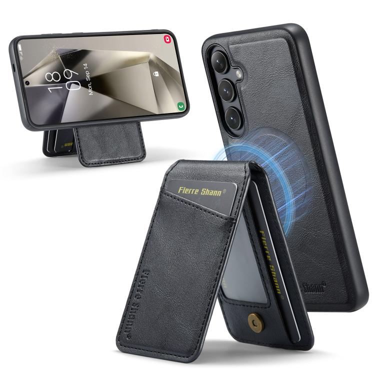 Fierre Shann Cowhide Vertical Flip Magnetic Card Holder Phone Case, For Samsung Galaxy S26+ 5G, For Samsung Galaxy S26 Ultra 5G, For Samsung Galaxy S26 5G, For Samsung Galaxy S25 5G, For Samsung Galaxy S25+ 5G, For Samsung Galaxy S25 Ultra 5G          ...